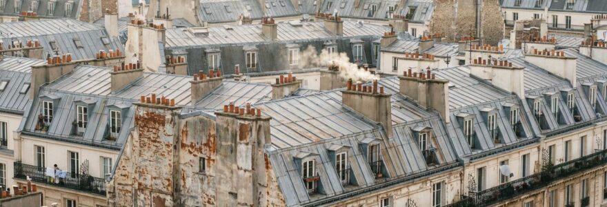 Vue panoramique des toits parisiens avec immeubles haussmanniens typiques