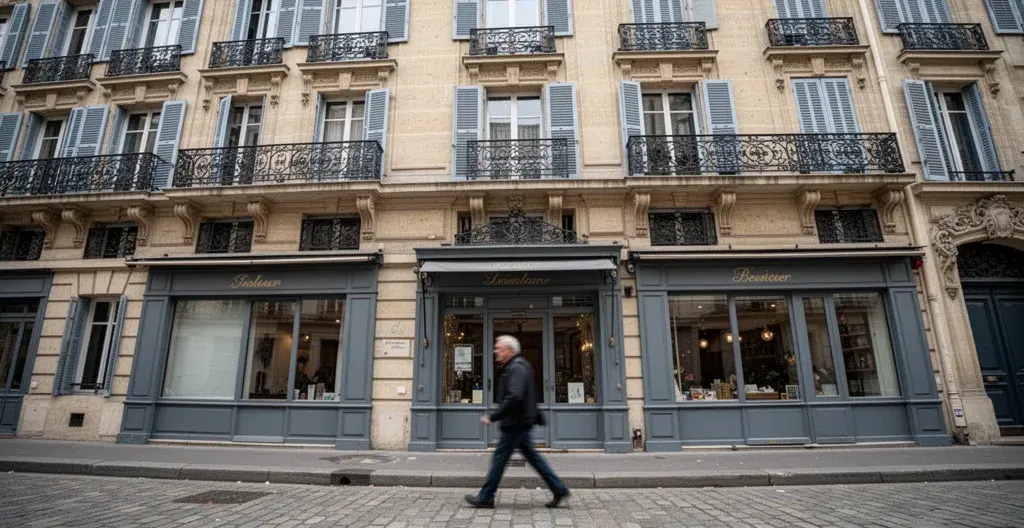 Façade immeuble parisien avec balcons fer forgé typique du prix immobilier arrondissements premium