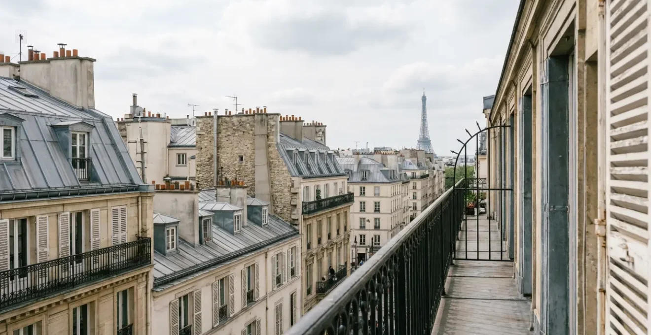 Vue panoramique des toits parisiens avec immeubles haussmanniens typiques du marché immobilier