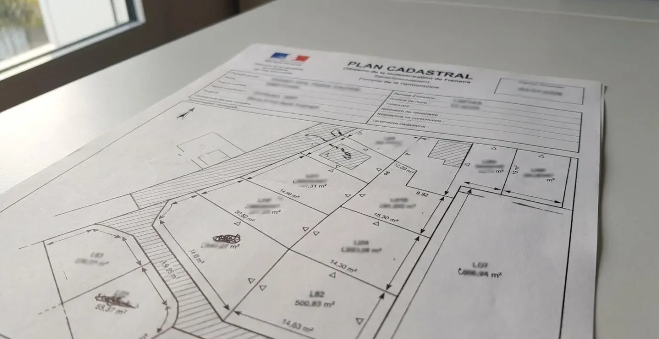 Plan cadastral administratif montrant les délimitations et superficies d'une parcelle foncière