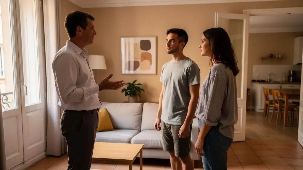Agent immobilier montrant un appartement à un candidat locataire lors d'une visite à Castelnaudary